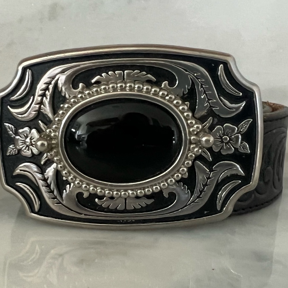 Justin Top Grain Men’s Size 36 Cowhide Western Floral Tooled Belt Silver Buckle - Picture 6 of 12